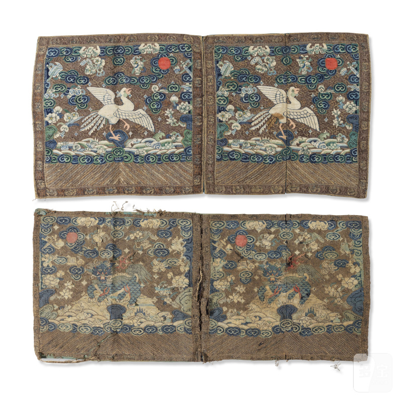 清 十九世紀 緙絲補子兩對 | DEUX PAIRES DE BADGES DE RANG EN SOIE TISSÉE, KESI